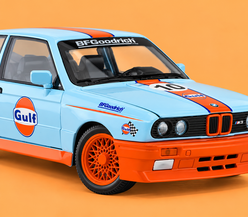 1:24 Scale Die-Cast Metal 1982 B.M.W M3-E30 Car with Openable Doors, Pull Back Action,Lights,Music & Working Steering【Pack of 1】 (Sky Blue-Orange)