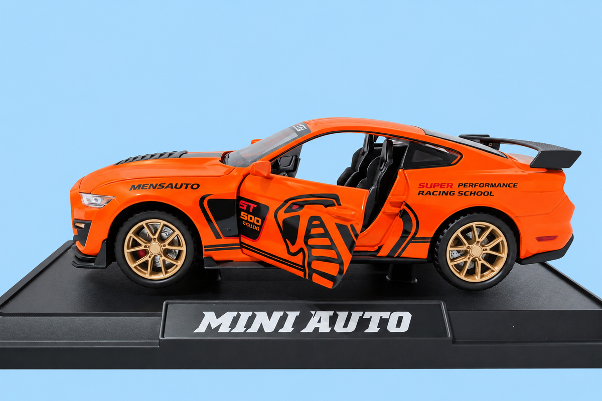 1:32 Scale Mustang Shelby GT500 Die-Cast Metal Sport car with  Openable Doors Light and Sound, Pull Back Function Indoor Outdoor Toy  for Kids (1:32 Mustang Shelby GT500-ORANGE)