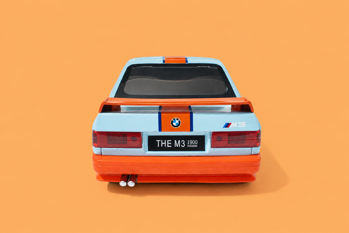 1:24 Scale Die-Cast Metal 1982 B.M.W M3-E30 Car with Openable Doors, Pull Back Action,Lights,Music & Working Steering【Pack of 1】 (Sky Blue-Orange)